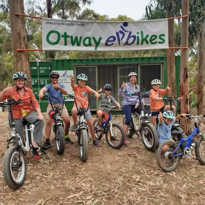 Group of kids on electric bikes